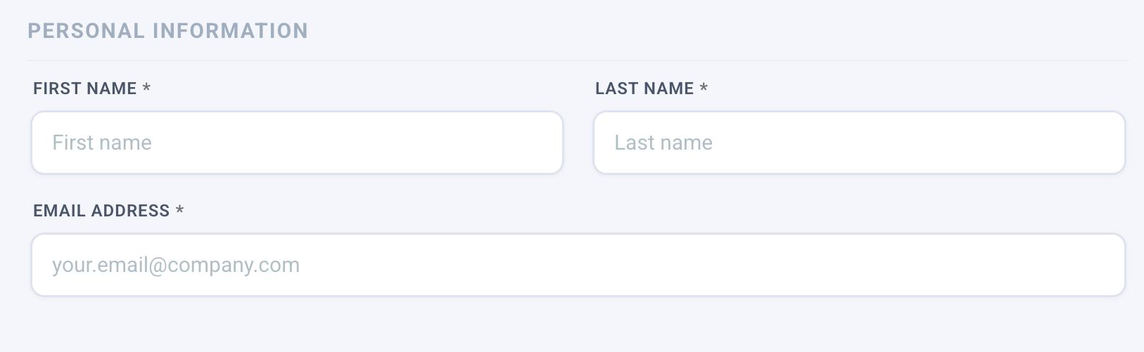 Registration form — Personal Information section