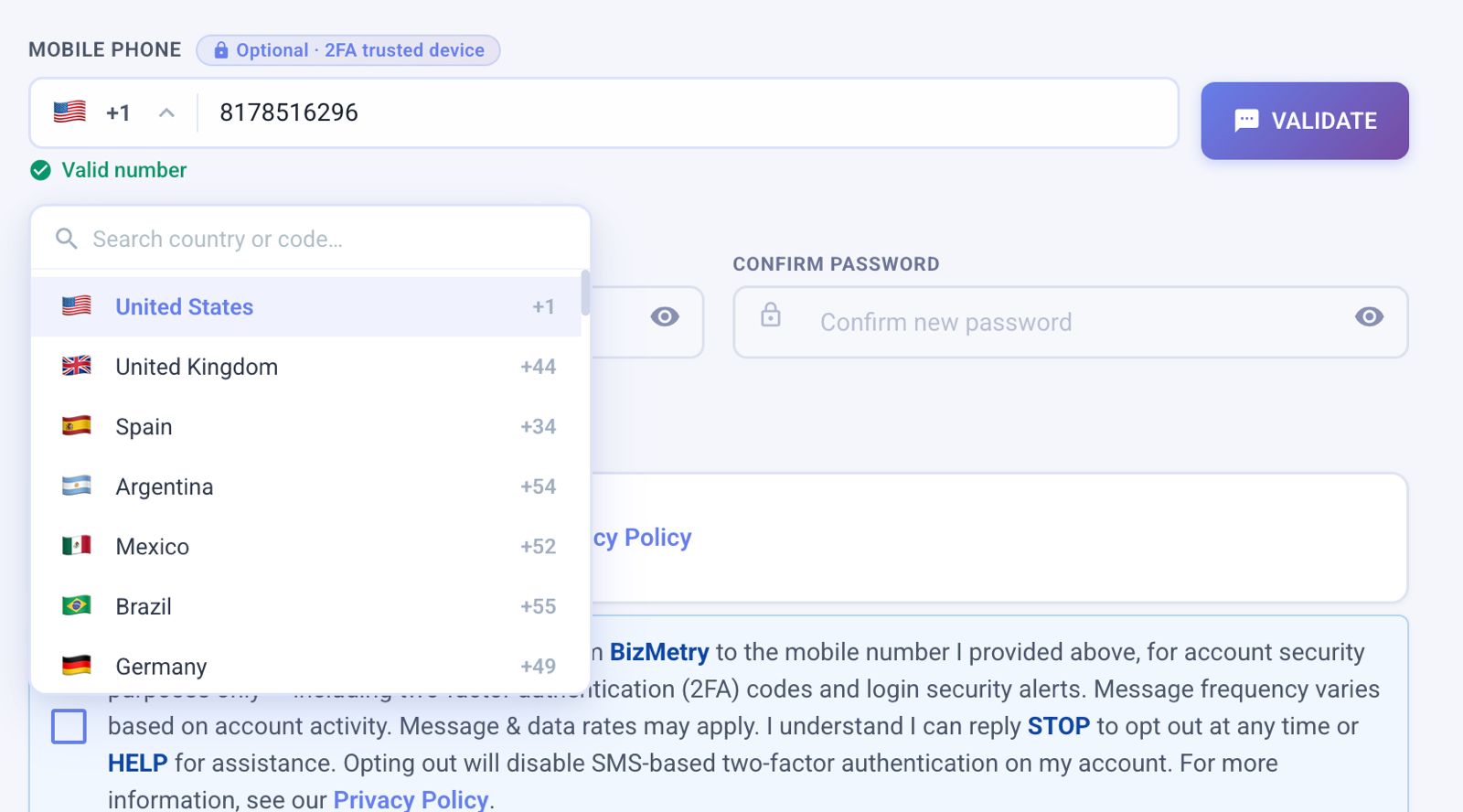 Country area code selector