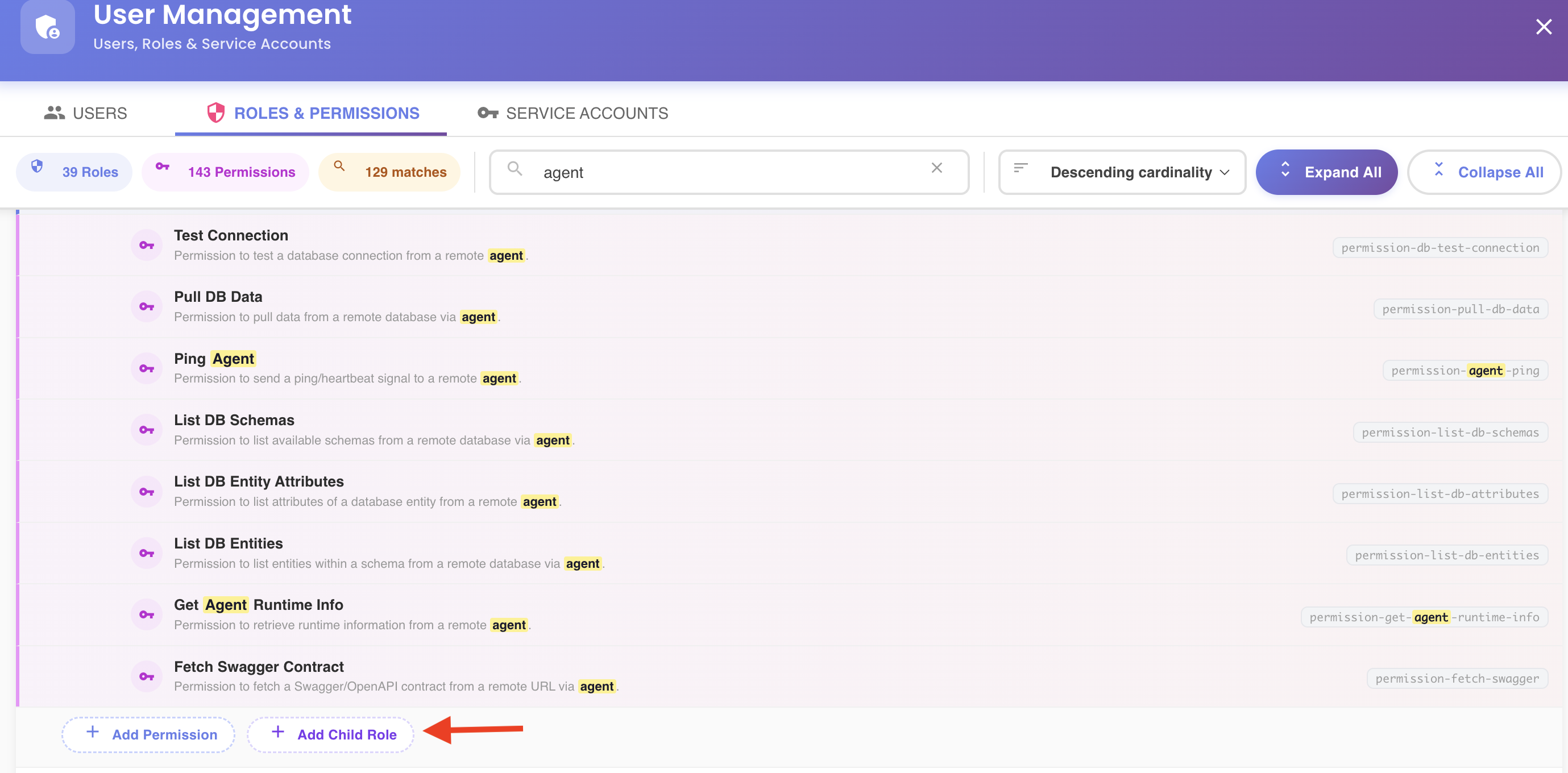 Add Child Role button
