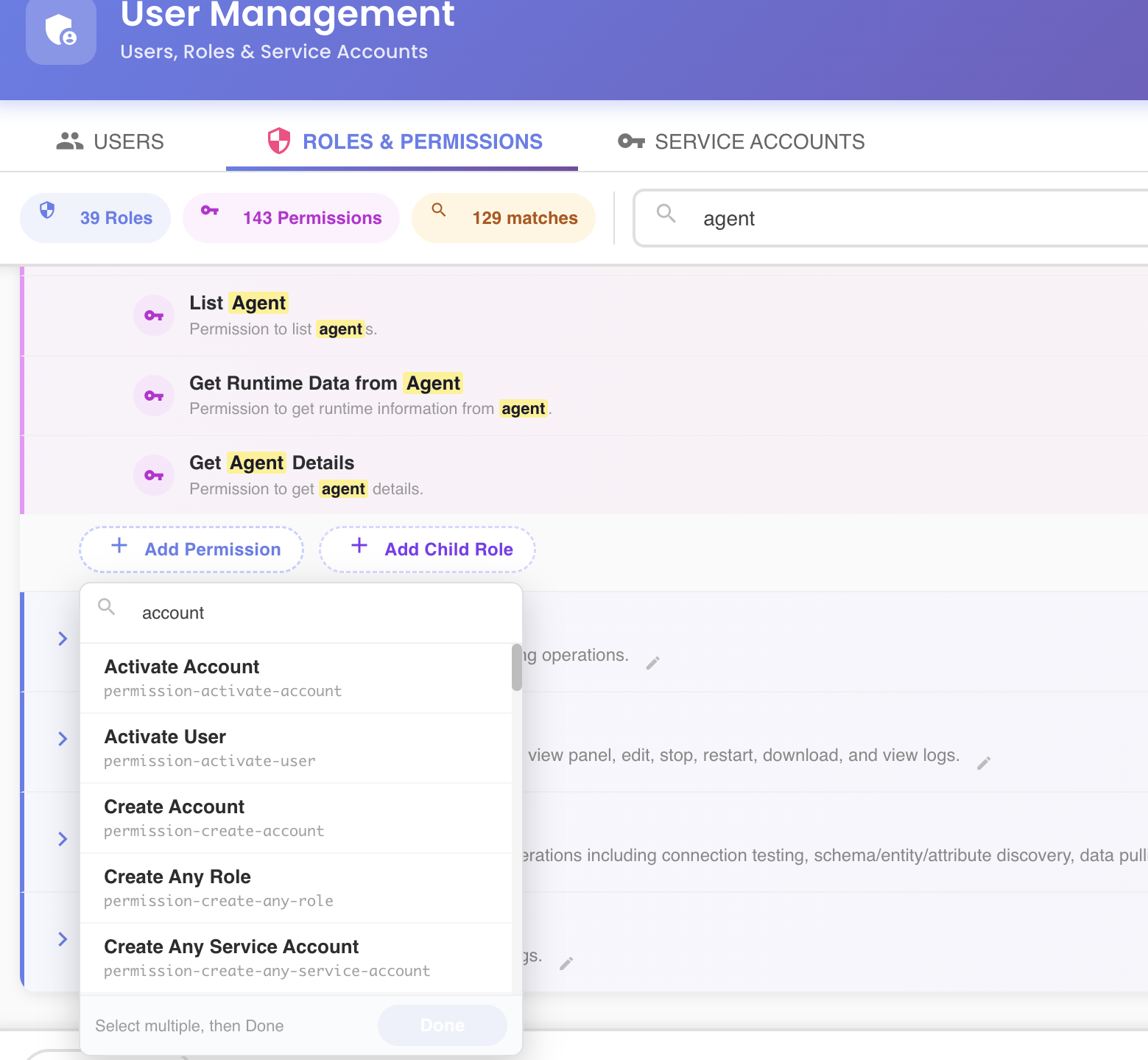 Add Permission dropdown