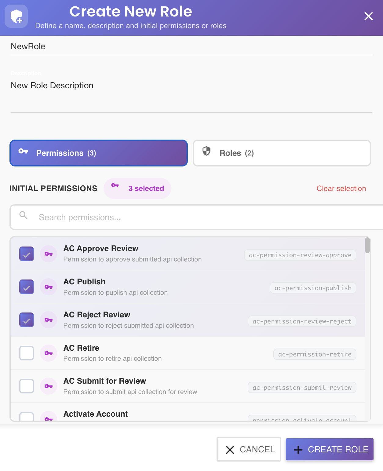 Create New Role dialog