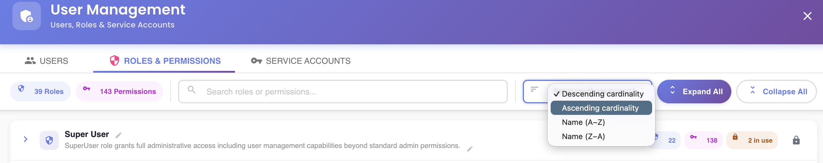 Sort dropdown