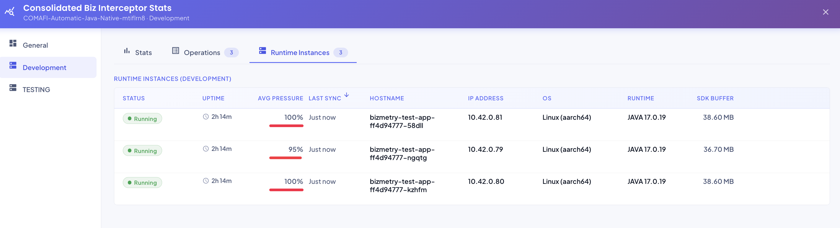 Consolidated Stats — Runtime Instances tab