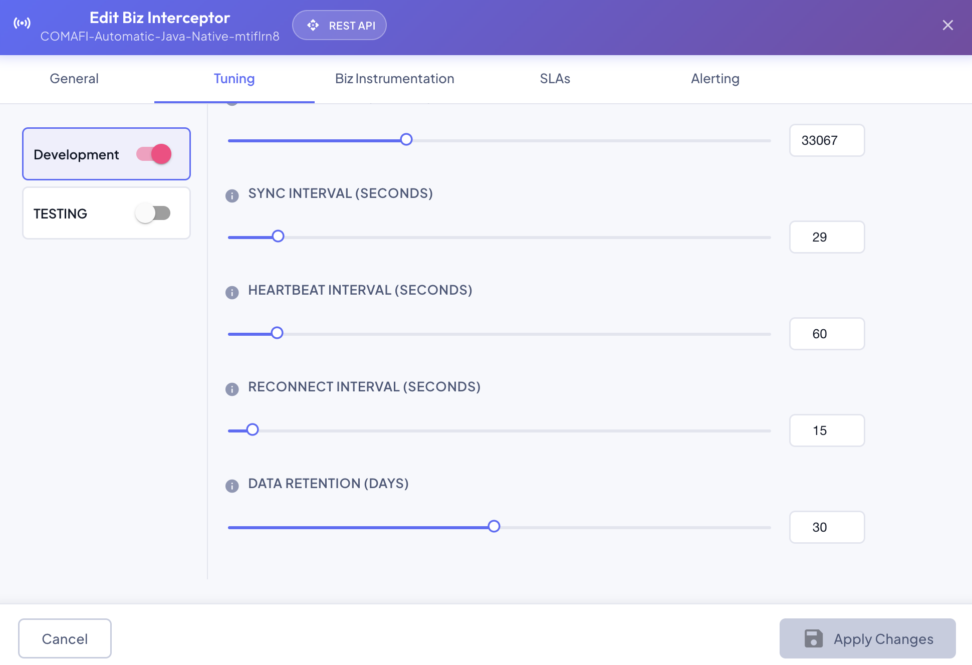 Tuning tab — remaining General parameters