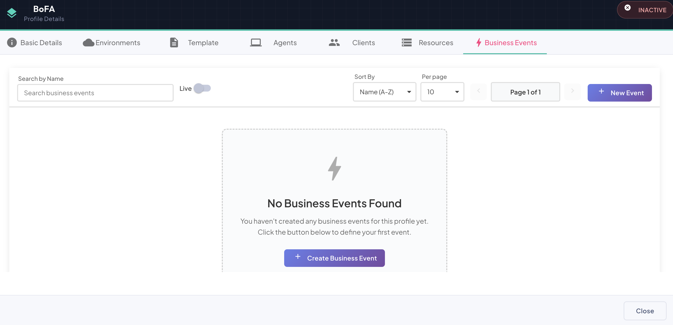 Business Events tab