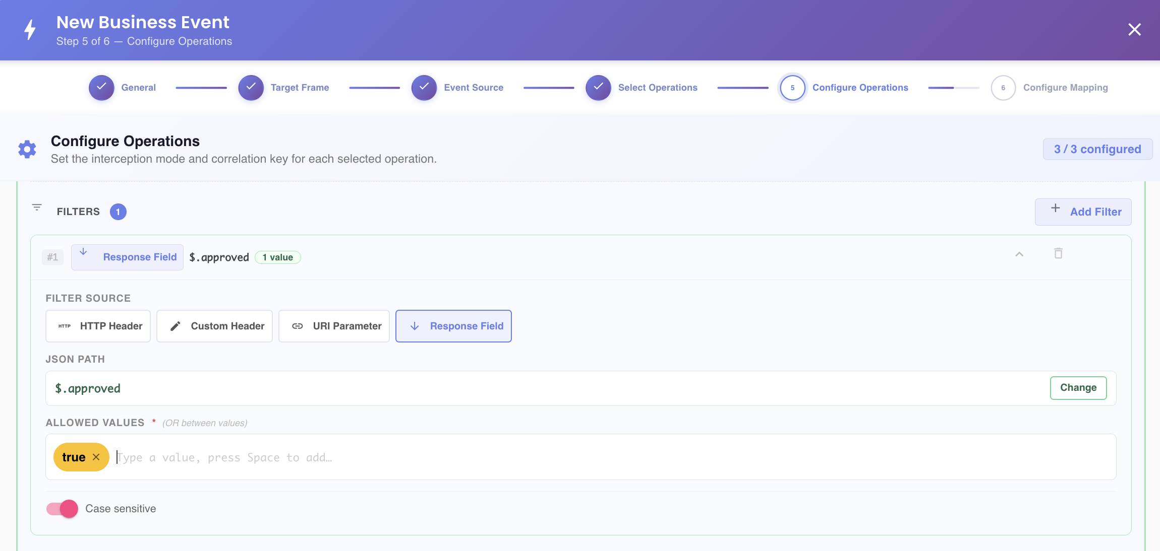 Add filter - response field values