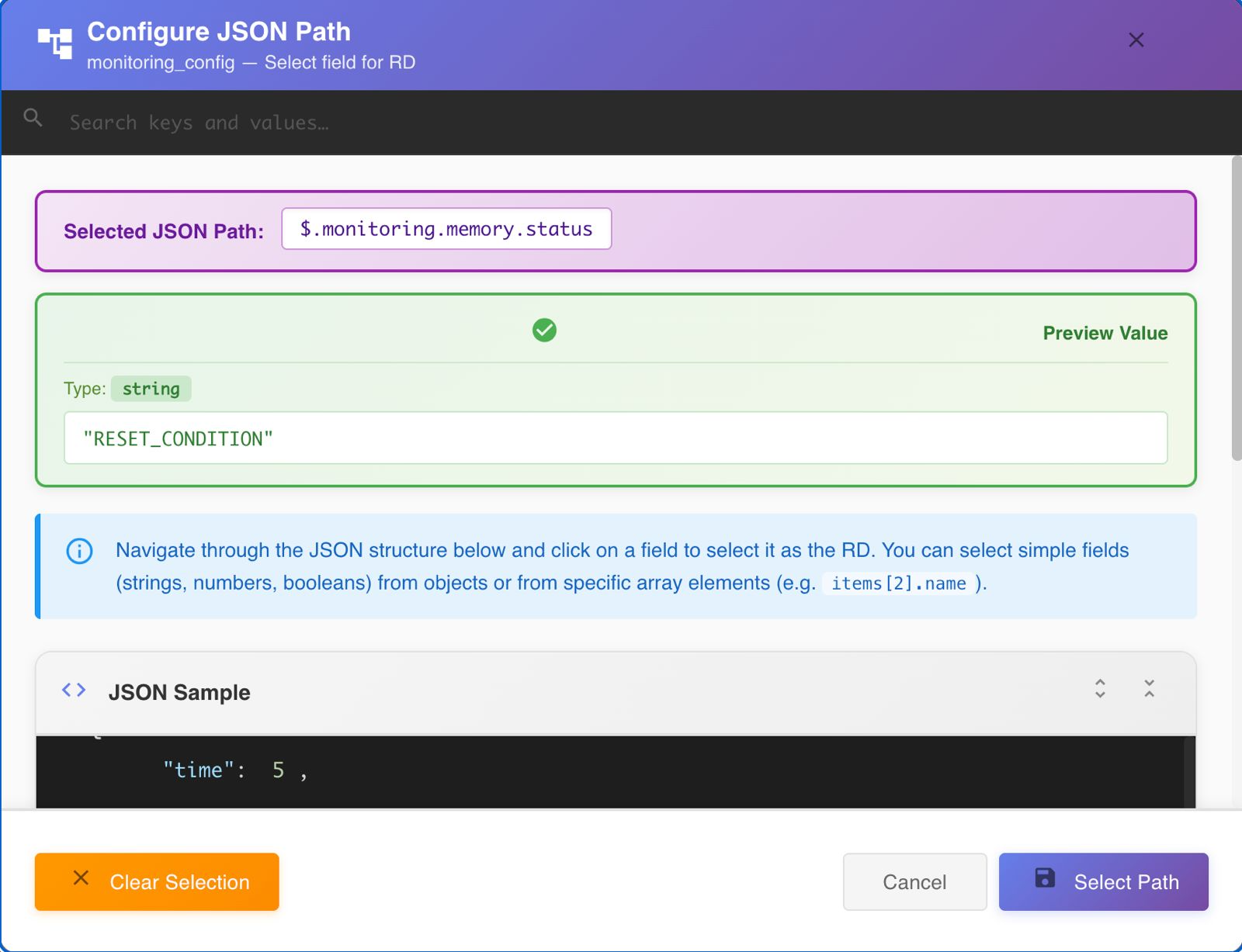 JSON Path Selected