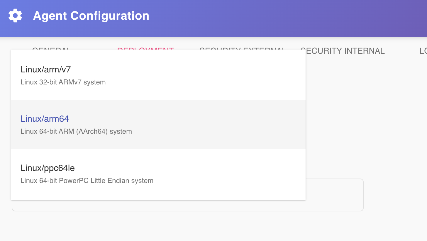 Agent Configuration Dialog — Deployment Tab - Architecture