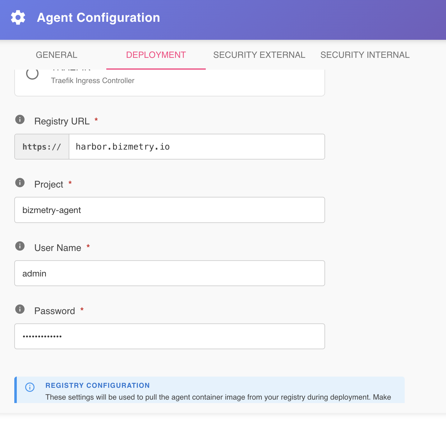 Agent Configuration Dialog — Deployment Tab - Registry Config