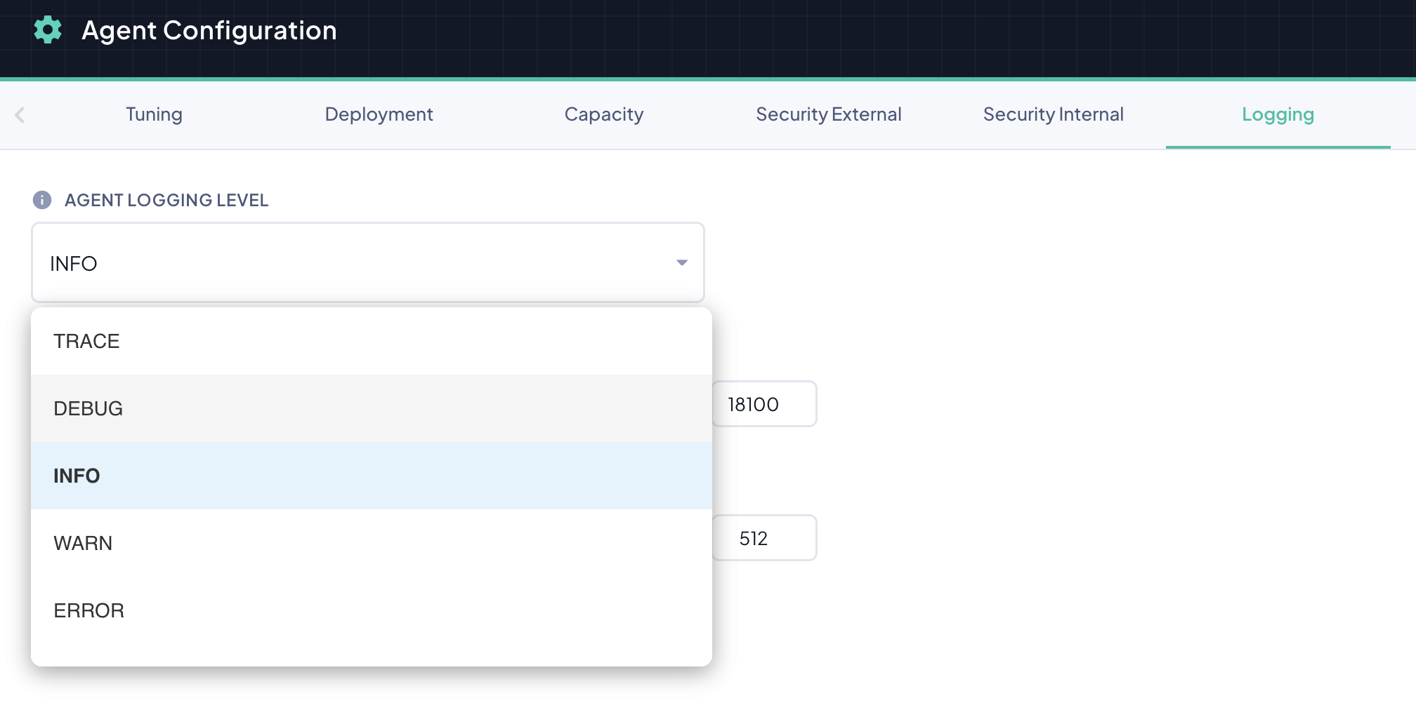 Agent Logging Level drop-down