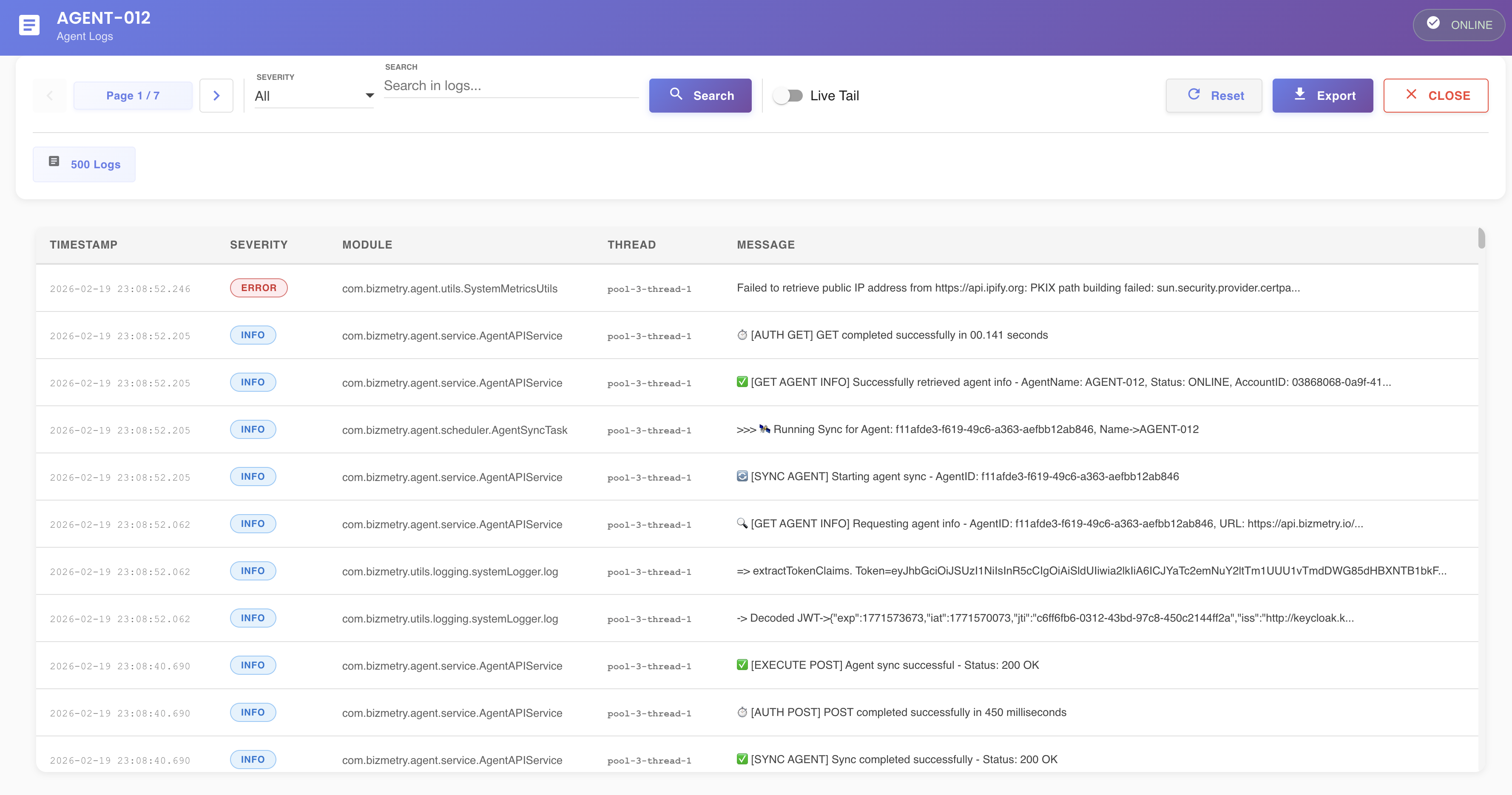 Agent Log Viewer