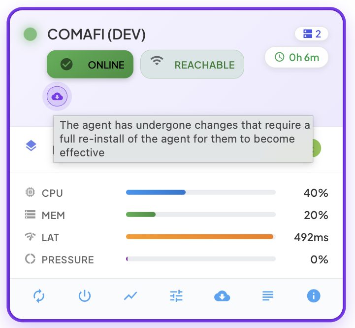 Agent card — Redeploy Required