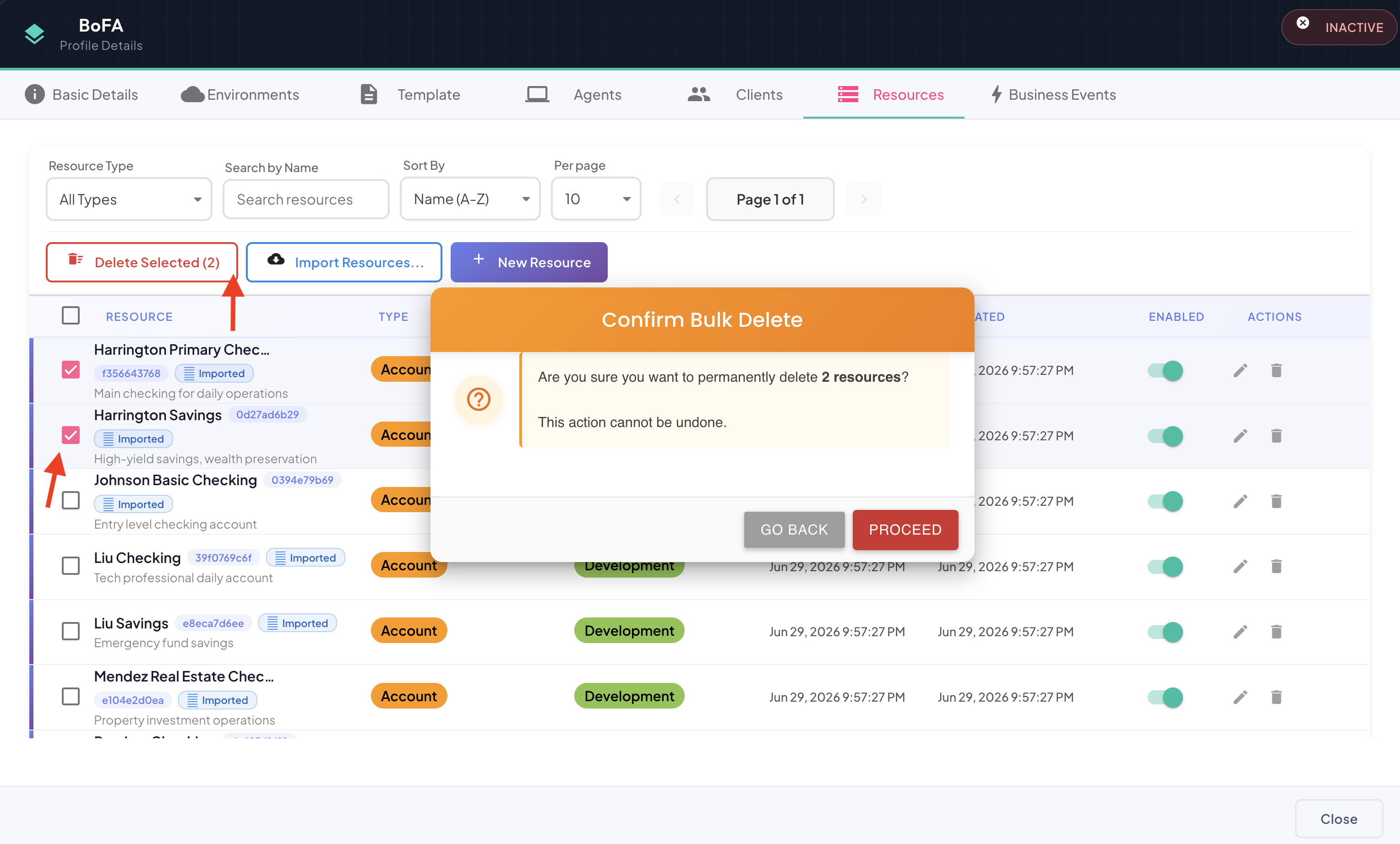 Delete Client — Bulk