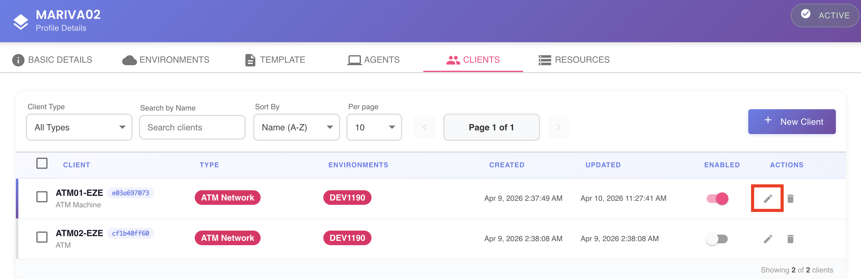 Edit Client Button