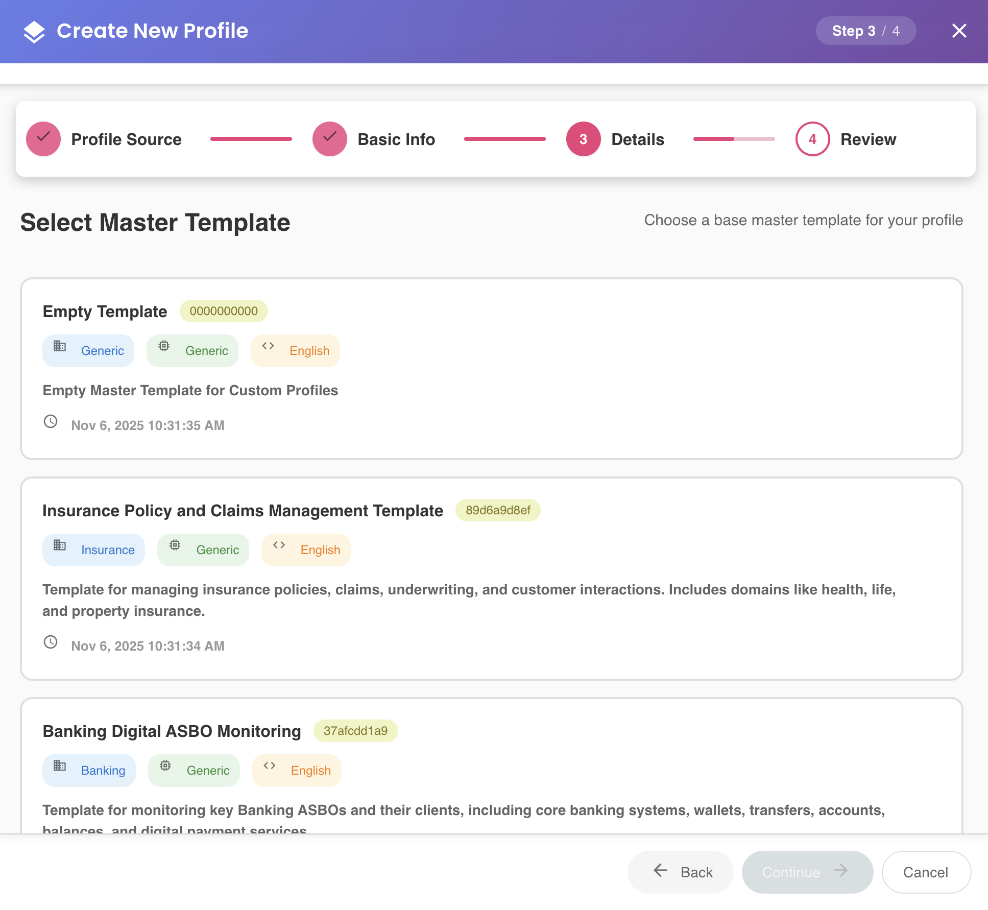 Master Template List