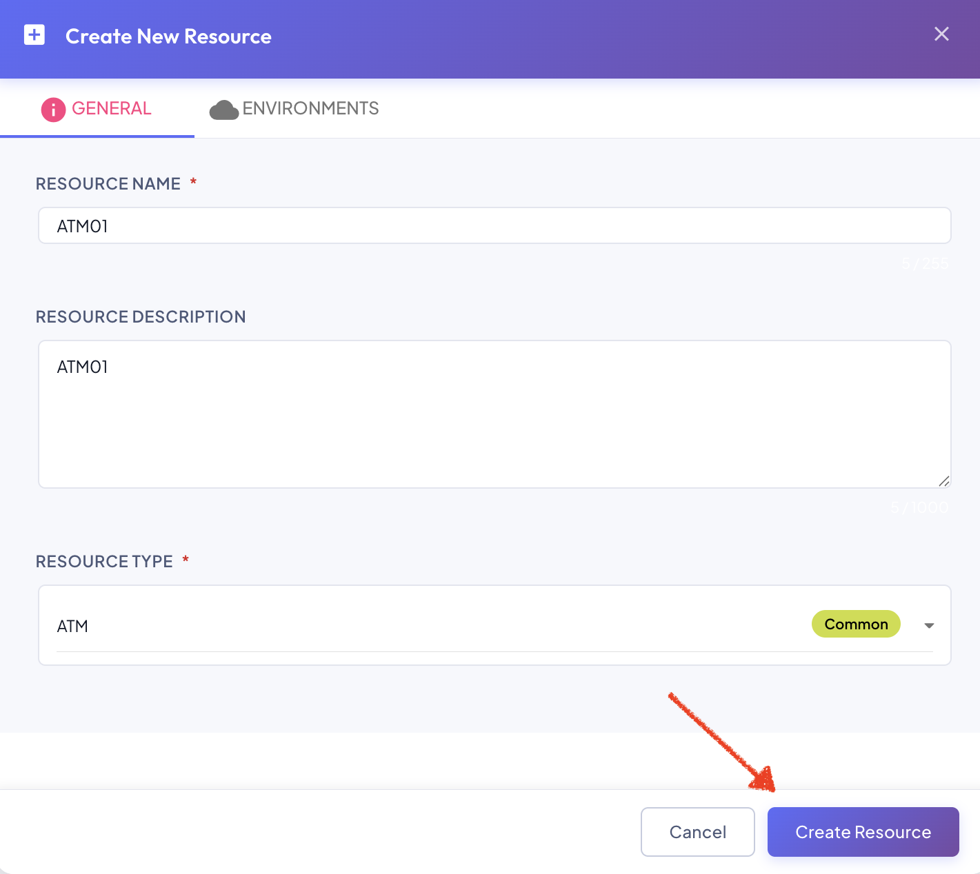 Create Resource Button