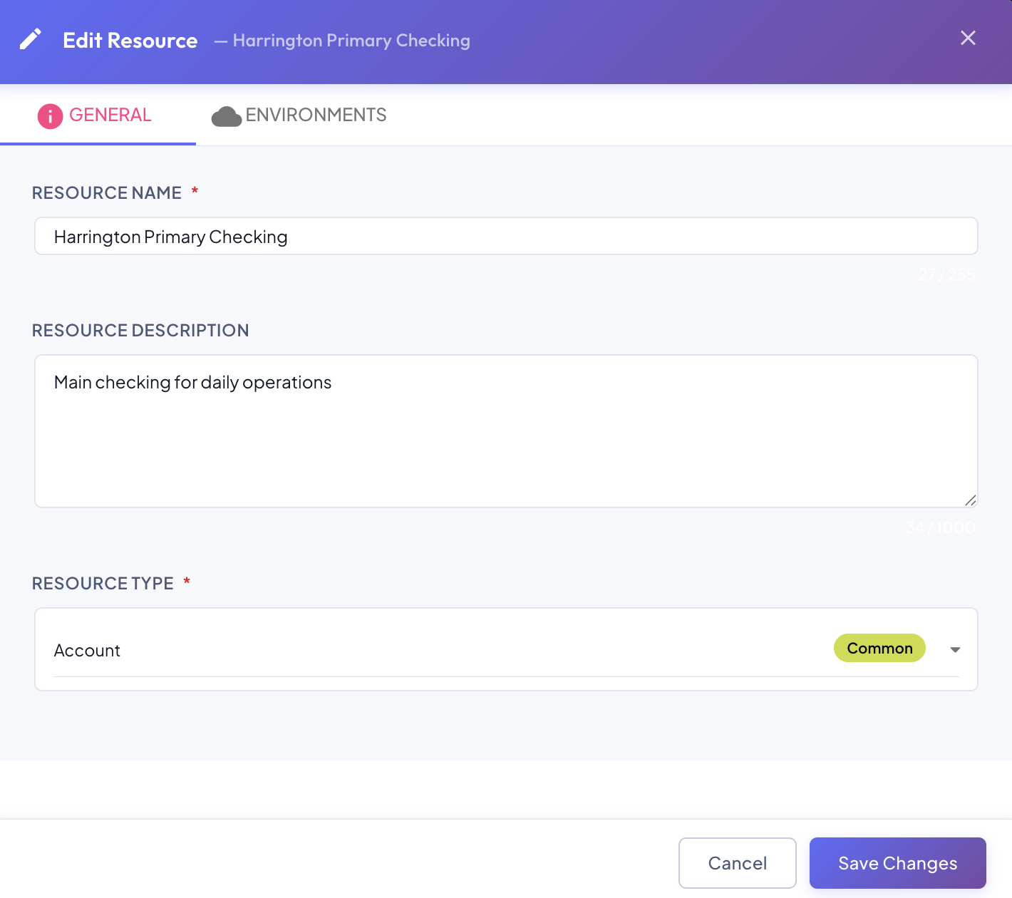 Edit Resource — General