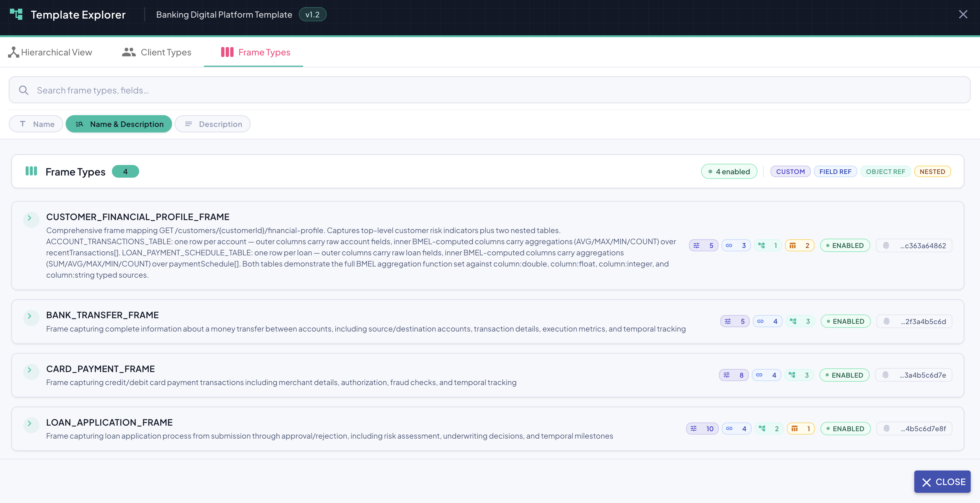 Template Explorer Frame Types